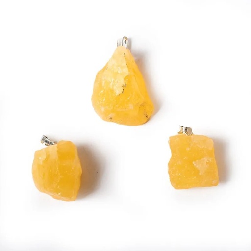 [8720088298800] Pendentif pierre précieuse calcite jaune brute | ±3cm