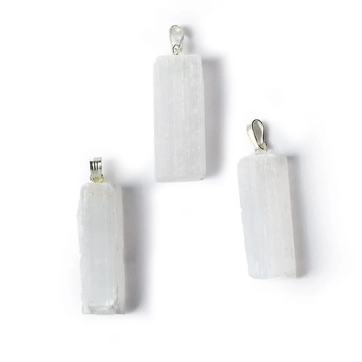 [8720088298985] Pendentif pierre précieuse sélénite blanche brute | ±4cm