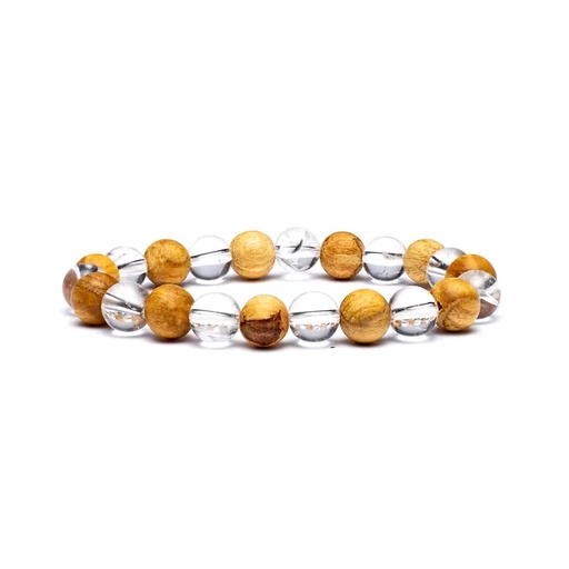 [8720088299135] Bracelet Cristal de roche / Palo Santo élastiqué | 0.8 cm