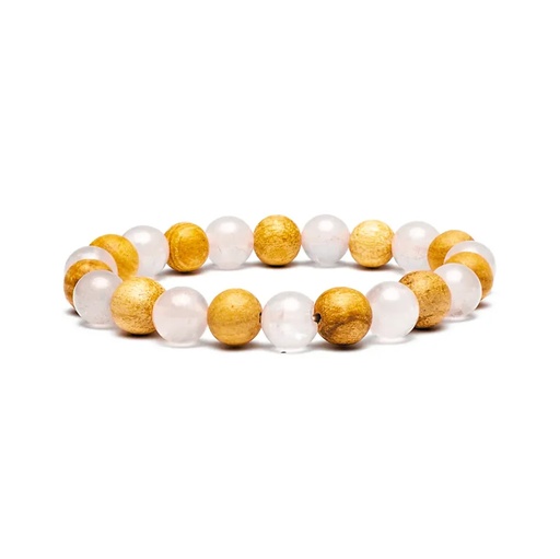 [8720088299142] Bracelet Quartz rose / Palo Santo élastiqué | 0.8 cm
