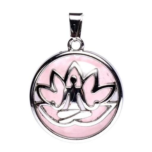 [8720088299227] Pendentif Méditation Lotus avec Quartz rose | 3cm