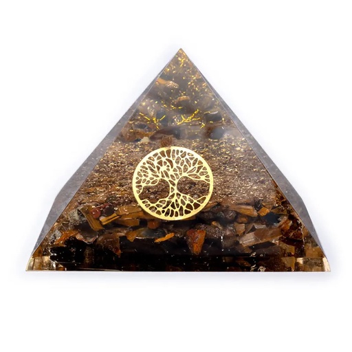 [8720088299593] Pyramide Oeil de tigre avec Arbre de vie | 7x7x6cm