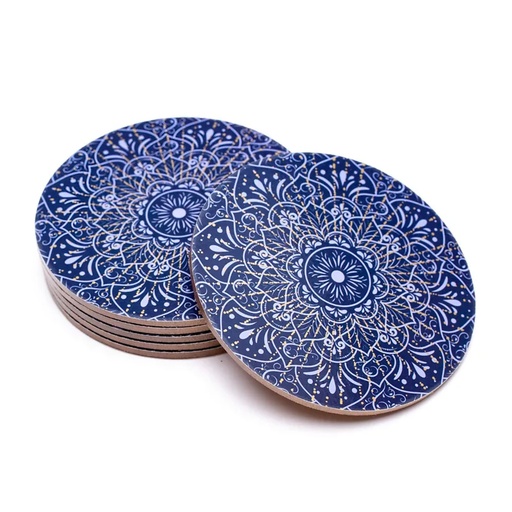 [8720088299753] Dessous de verre Mandala bleu foncé lot de 6 |152g