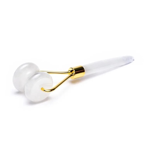 [8720088299852] Rouleau de massage visage Cristal de roche métal couleur or | ±15cm; 108g