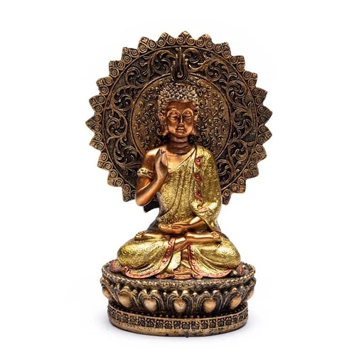 [8720512970753] Bouddha de la Réassurance avec aura et trône | 356 g; 12.8x8x18.5 cm