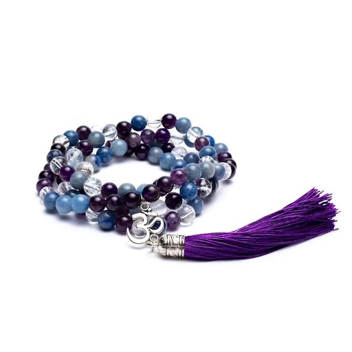 [8720512971781] Mala Améthyste/ Aventurine/ Cristal de roche +Om | 0.8 cm