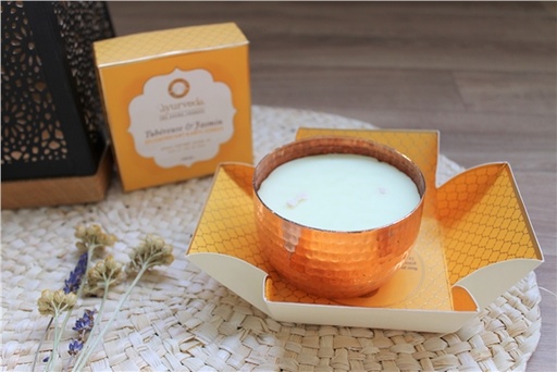 [8903833913139] Vata Tuberose Jasmin Bougie parfumée 2 mèches en pot -- 200g