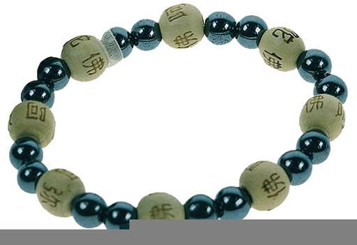[0689076515825] Bracelet Hématite Perles rondes 8 mm et Perles bois 1 cm