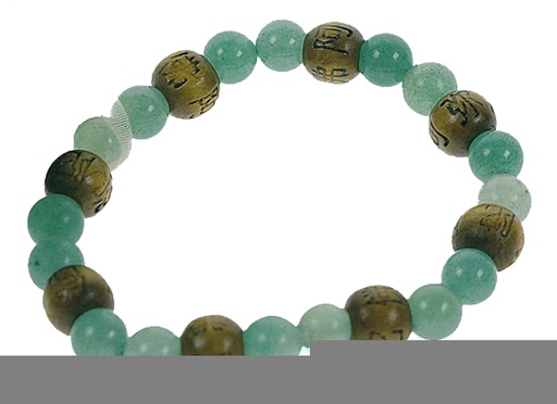 [0689076516921] Bracelet Aventurine Verte Perles rondes 8 mm et Perles bois 1 cm