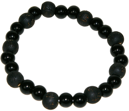[0689076578738] Bracelet Onyx Perles rondes 8 mm et Perles bois teinté noir 1 cm