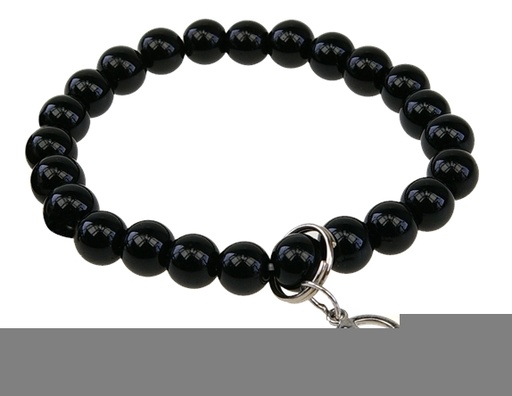 [0811200014168] Bracelet Onyx Perles rondes 8 mm et Breloque symbole paix