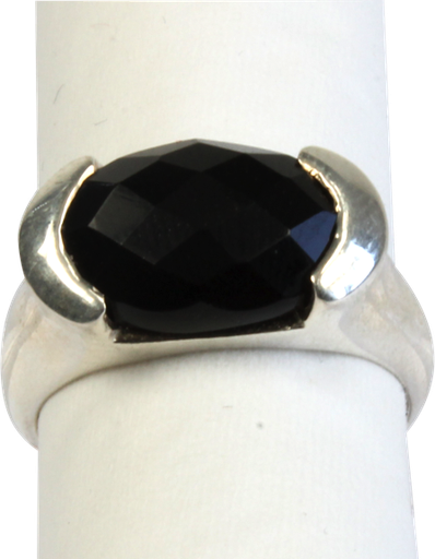 [3660341306642] Bague argent Onyx noir facetté - Taille 53