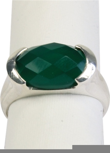 [3660341306949] Bague argent Onyx vert facetté - Taille 56