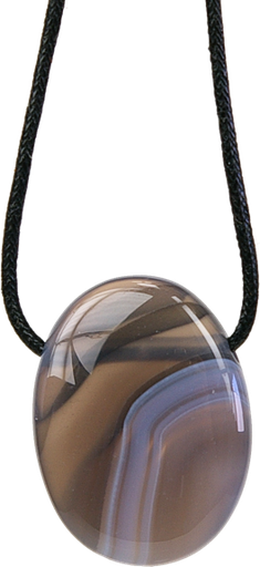 [3660341322383] Collier Agate Rubanée Pierre ovale percée Cordon noir