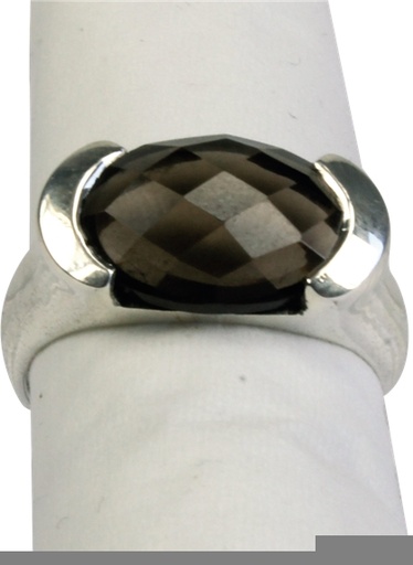 [3660341401156] Bague argent Quartz fumé facetté - Taille 52