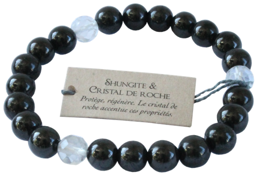 [3660341412299] Bracelet Shungite et Cristal de roche Perles rondes 8 mm
