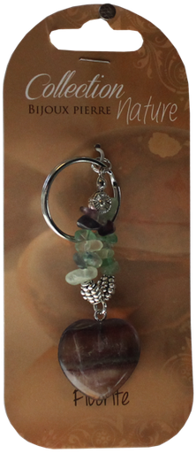 [3660341548660] Porte-clef cœur et pierres baroques - Fluorite