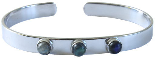 [3660341553718] Jonc métal argenté avec 3 pierres de Labradorite