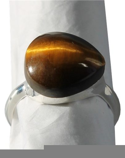 [3660341554425] Bague argent pierre polie bombée Oeil de tigre - T54