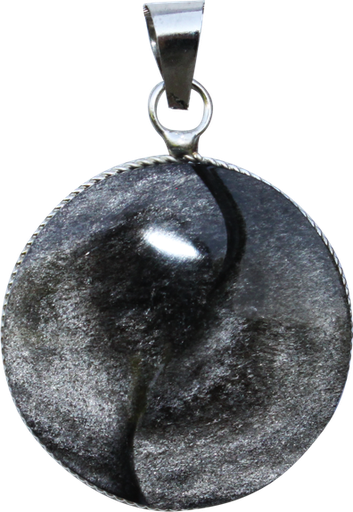 [3660341556481] Pendentif Obsidienne Argentée Forme ronde