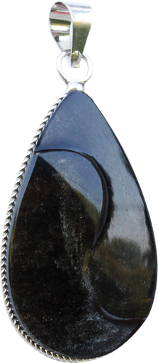 [3660341556511] Pendentif Obsidienne Argentée Forme goutte
