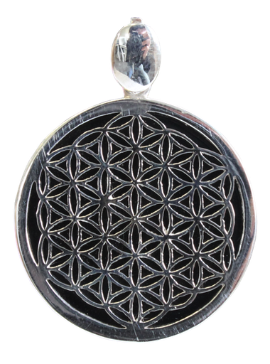[3660341584880] Pendentif Onyx noir Argent 925 Fleur de vie