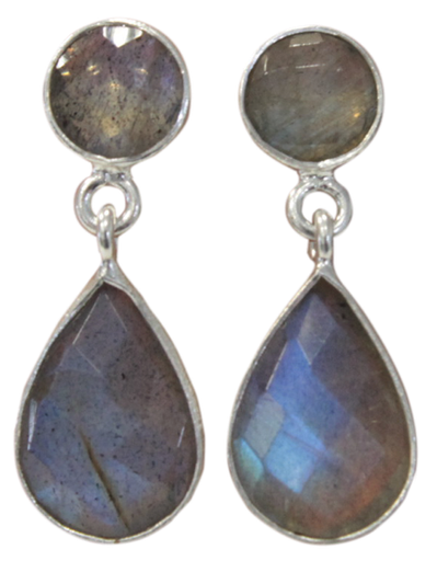 [3660341603222] Boucles d'oreilles Labradorite Argent 925 Facettées 2 pierres