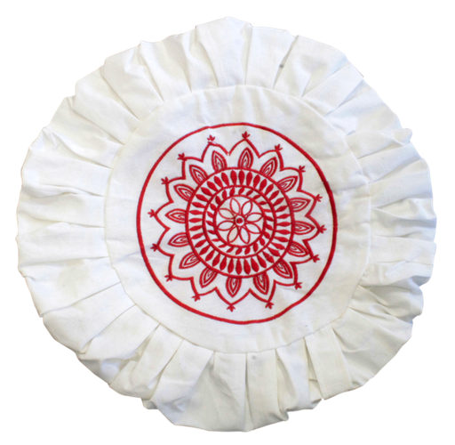 [3660341615027] Housse de Zafu Blanche Broderie Mandala Rouge
