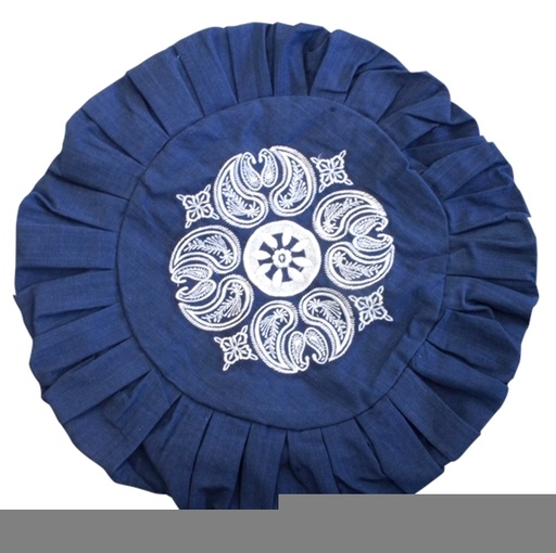 [3660341615041] Housse de Zafu Bleu Broderie Mandala Blanche