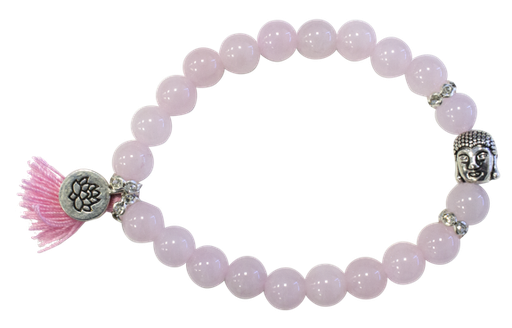 [3660341616123] Bracelet Quartz Rose Perles rondes 8 mm Pompon et Lotus