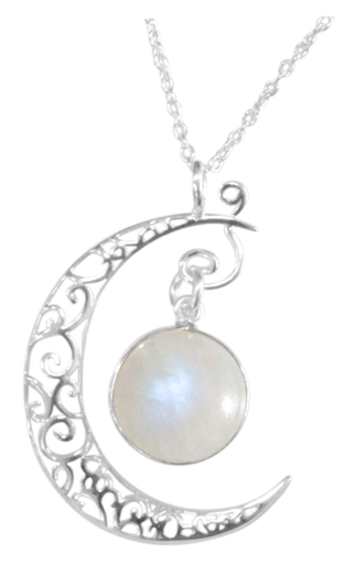 [3660341616383] Collier en forme de Croissant de Lune avec  Pierre de Lune sertie