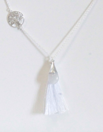 [3660341617335] Collier Goutte Pierre de Lune Arbre de Vie et Pompon - Argent 925