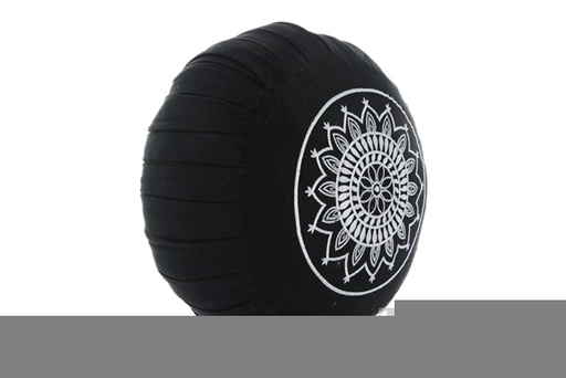 [3660341617359] Zafu en Kapok Noir Broderie Mandala Blanche