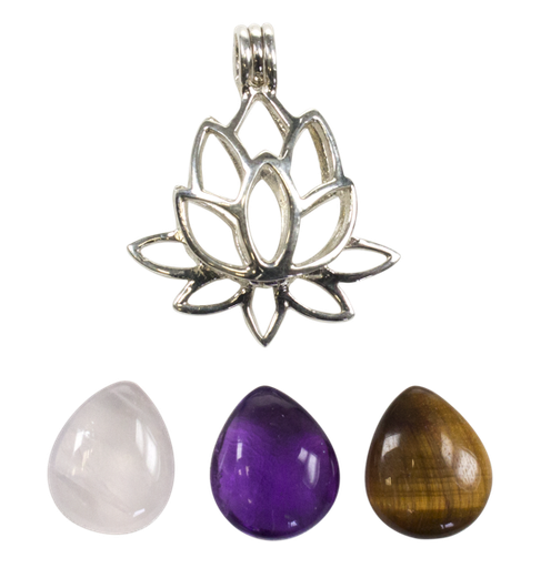 [3660341618271] Coffret Collier Fleur de Lotus - 3 Pierres Interchangeables