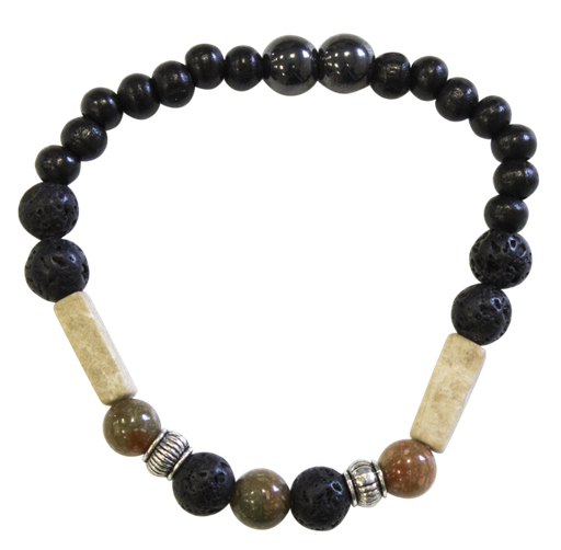 [3660341619377] Bracelet H Pierre de lave, Jaspe, Bois, Hématite Perles rondes