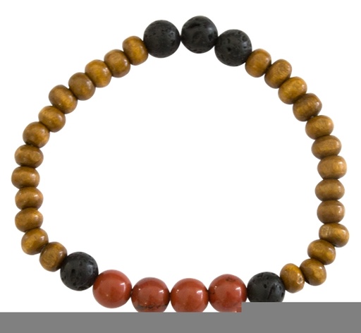 [3660341626627] Bracelet H Bois, Jaspe Rouge et Pierre de lave Perles rondes 8 mm