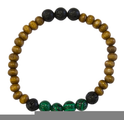 [3660341626634] Bracelet H Bois, Malachite et Pierre de lave Perles rondes 8 mm