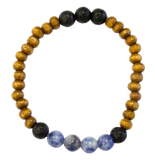 [3660341626658] Bracelet H Sodalite, Pierre de lave et Bois Perles rondes 8 mm