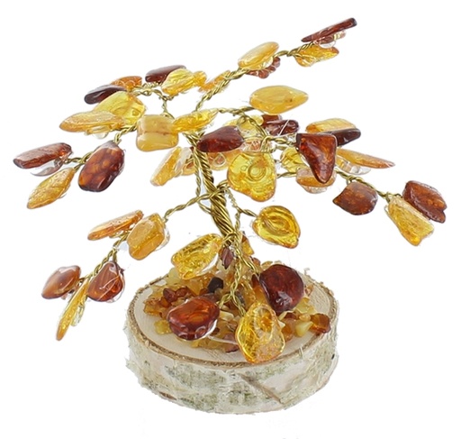 [3660341627341] Arbre du Bonheur Ambre mixte 8 cm 45 pierres