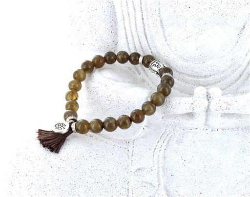 [3660341628010] Bracelet Labradorite Perles rondes 8 mm Pompon et Lotus