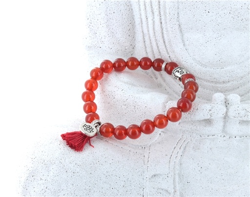 [3660341628027] Bracelet Cornaline Perles rondes 8 mm Pompon et Lotus