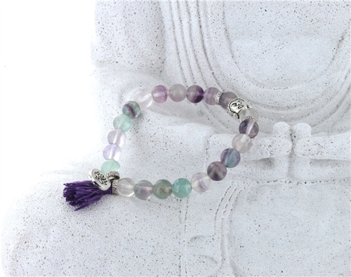 [3660341628034] Bracelet Fluorite Perles rondes 8 mm Pompon et Lotus