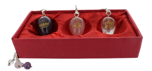 [3660341629970] Coffret 3 pendules en pierre : Amethyste, Quartz Rose et Cristal de Roche