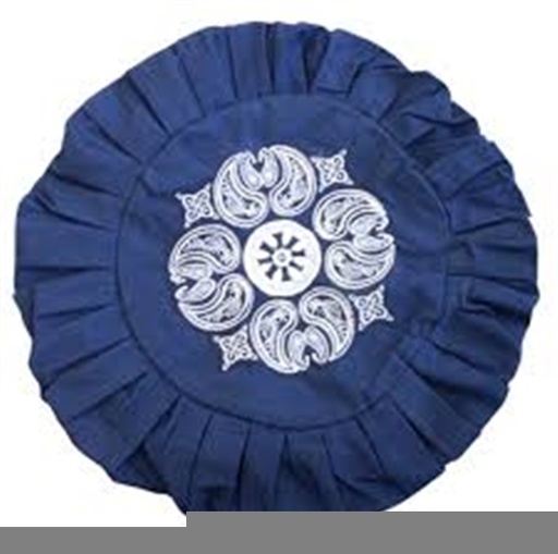[3660341636978] Zafu en Kapok Bleu Broderie Mandala Blanche