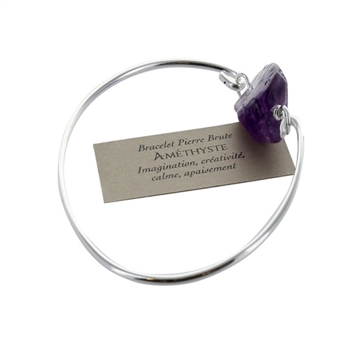 [3660341647561] Jonc pierre brute Amethyste - Argent 925