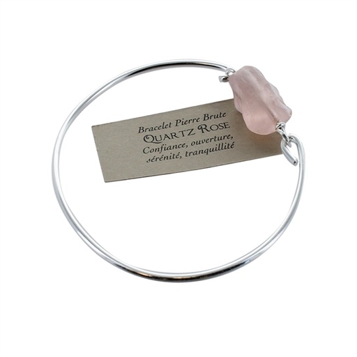 [3660341647578] Jonc pierre brute Quartz rose - Argent 925