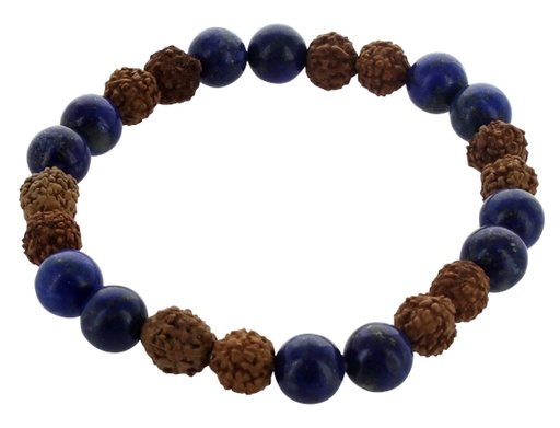 [3660341650080] Bracelet H Lapis Lazuli et Rudraksha Perles rondes 8 mm