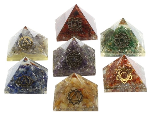 [3660341652091] Ensemble de 7 Pyramides Orgonite Chakras