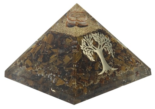 [3660341652640] Pyramide Orgonite Oeil de Tigre avec Symbole Arbre de Vie