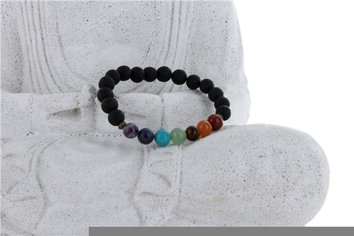 [3660341652862] Bracelet 7 Chakras Pierre de lave Perles rondes 8 mm